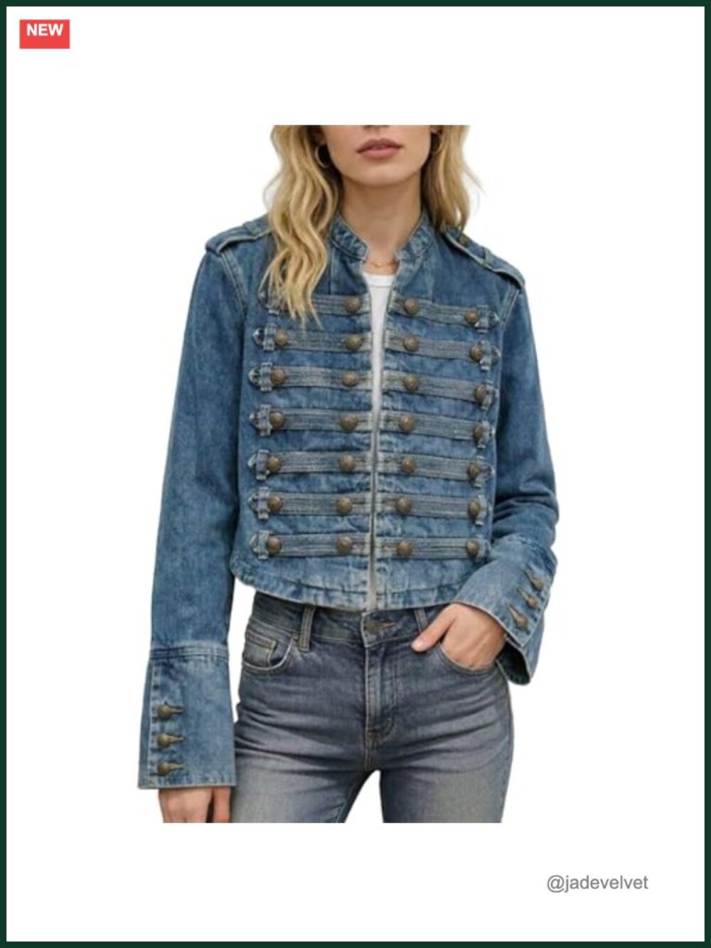 Women's Military Denim Jacket Steampunk Vintage Gothic Coat Double Breasted